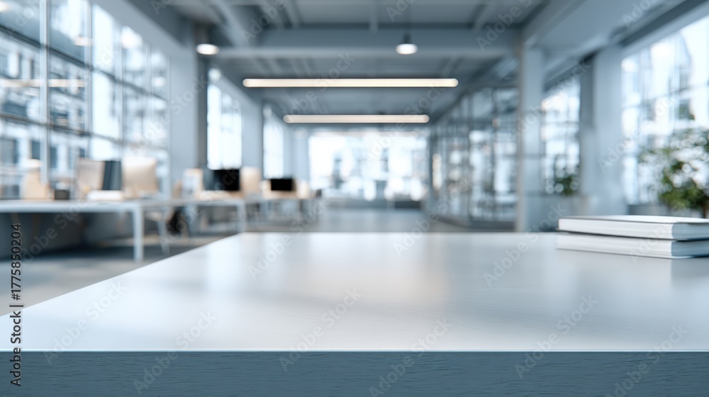 Fototapeta premium Modern Office Space with Empty Desk for Product Placement and Contemporary Interior Design