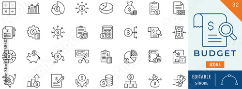 Budget icon collection set. Editable stroke.

