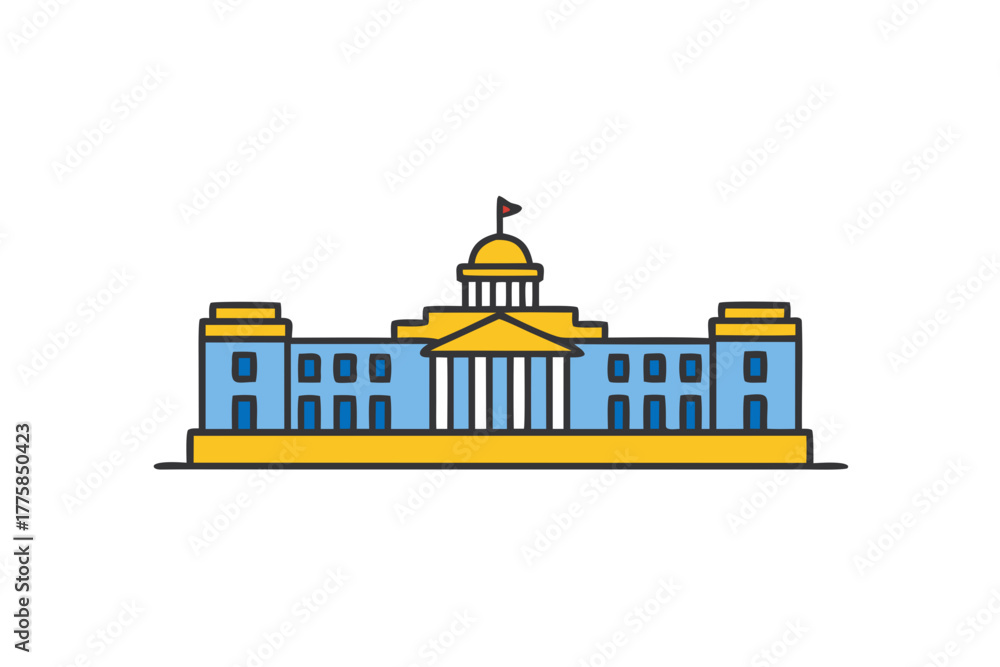Naklejka premium Minimal government capitol building icon with dome and columns in flat style