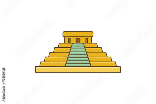 Flat icon of ancient pyramid temple with steps and top chamber in minimal style