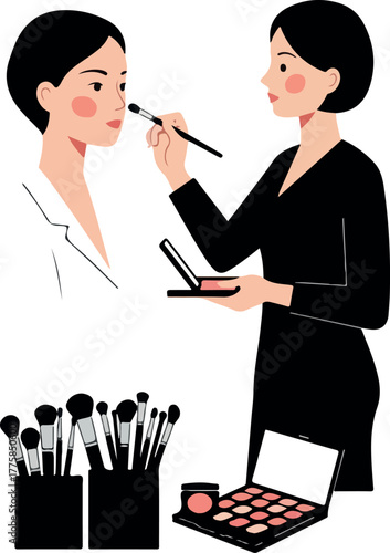 Makeup Artist Applying Cosmetic Product To A Woman's Face Vector Illustration