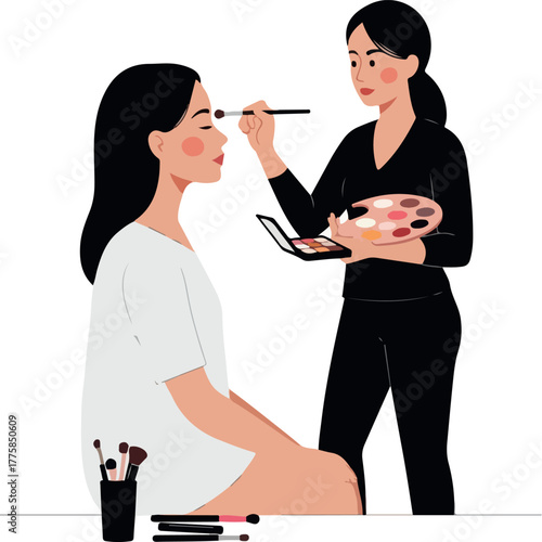 Makeup Artist Applying Cosmetics To Woman Flat Illustration
