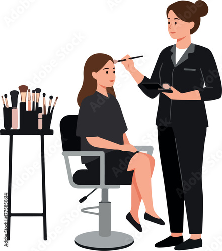 Makeup Artist Applying Cosmetics to Woman In Salon Flat Design Vector