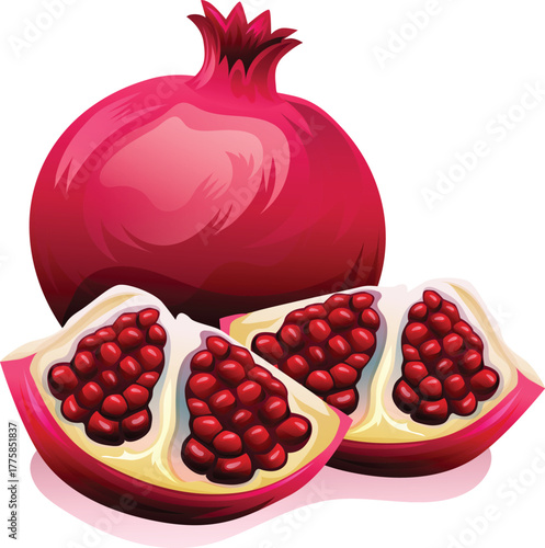 sweet pomegranate fruit slice and cutaway