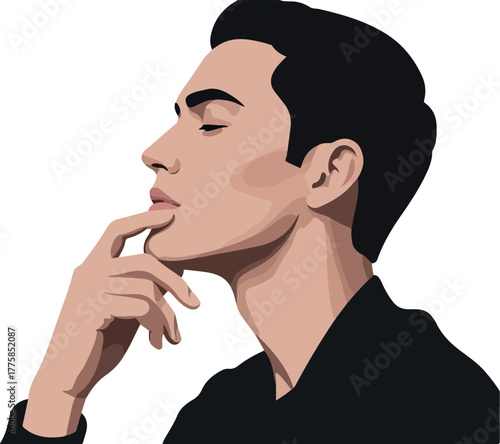 Man Thinking Portrait Pixel Art Minimalist Style Isolated