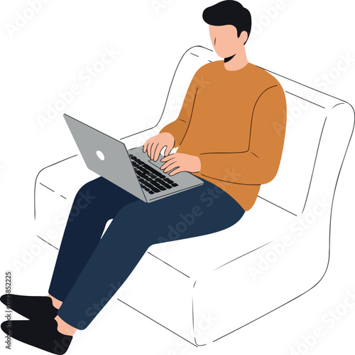 Man Using Laptop Sitting On Chair Minimalist Flat Vector Illustration