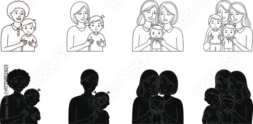 Family love illustration, parent and child connection, mother care, happy family portrait, togetherness, emotional bonding, parenting concept, affection, happiness, support, unity
