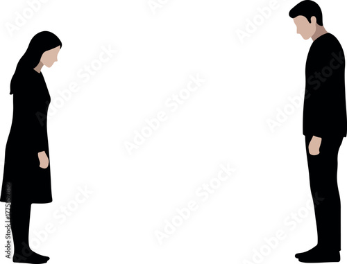Minimalist Flat Design Couple Bowing Respectfully White Background