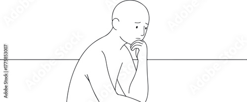 Minimalist Line Art Person Thinking Contemplative Pose Isolated Outline Vector