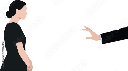 Minimalist Man Reaching Towards Woman in Black Dress Flat Design