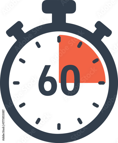 Minimalist Stopwatch Icon Sixty Seconds Time Count Flat Design Isolated Object Vector