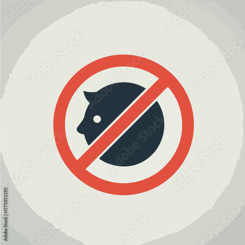 No Animal Icon Flat Design Red Circle and Slash Dark Blue Head