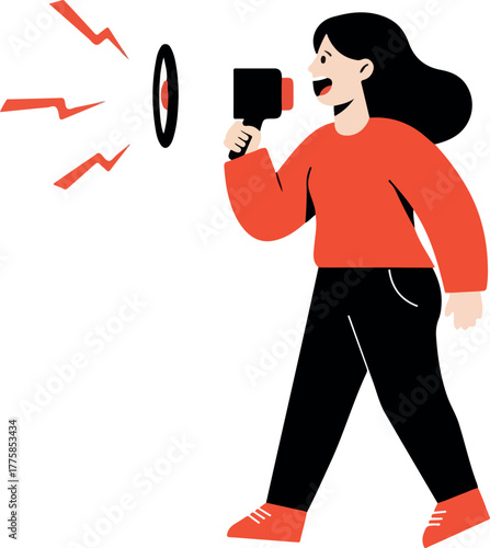 Orange Megaphone Announcement Illustration Orange Top Black Pants White Sneakers