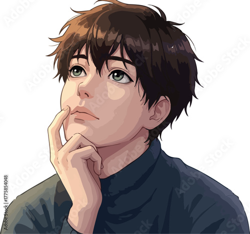 Pixel Art Boy Thinking Deeply