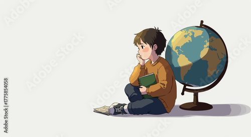 Pixel Art Boy With Globe Thinking Holding Book