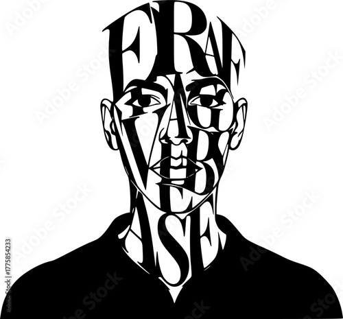 Expressive Typography Portrait Silhouette - Elongated Serif Vector