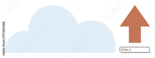 Light blue cloud beside a browser URL bar and orange upward arrow. Ideal for data storage, file transfer, cloud computing, digital saving, online sharing, network connectivity, simple flat metaphor