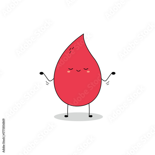 Cute red blood droplet cartoon character nonchalant expression doodle