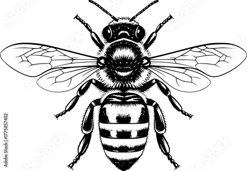 Honeybee | Black and White Vector illustration
