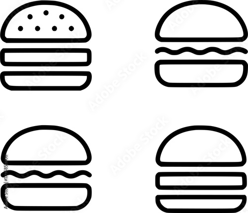 Vector illustration, 4 Burger Icons, black color