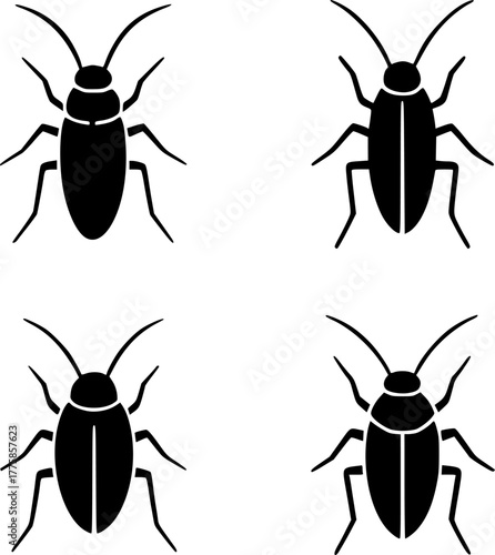 Vector illustration, 4 Cockroaches, black color