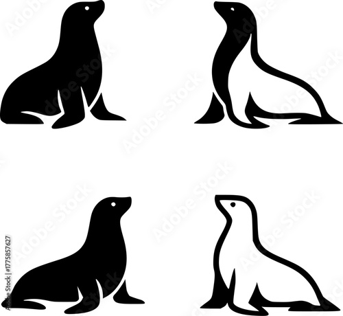 Vector illustration, 4 Seals, black color