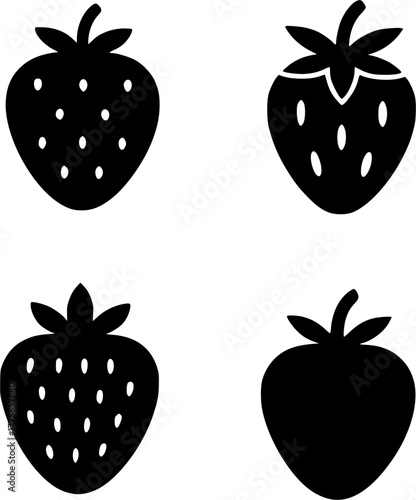 Vector illustration, 4 strawberries, black color
