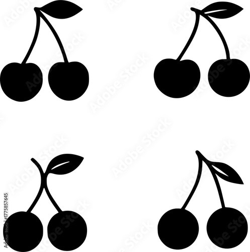Vector illustration, 4 cherries, black color