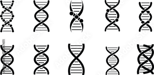 DNA double helix icon set, genetic structure illustration, molecular biology vector collection, biotechnology and genome research concept design