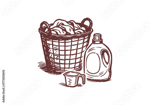 laundry basket hand drawn simple sketch vector illustration
