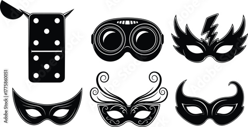 Creative masquerade mask collection, superhero and carnival disguise design, fantasy costume accessory set, festival party face mask illustration vector