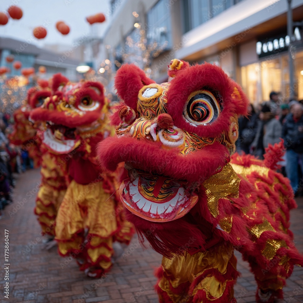 Naklejka premium Chinese New Year Lion Dance Celebration