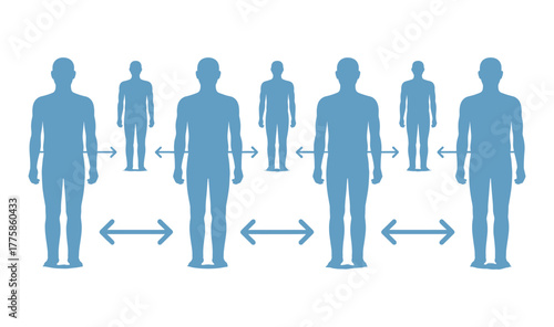 Social distancing concept with people silhouettes and arrows indicating space