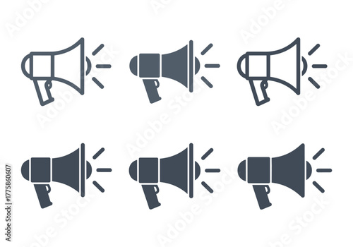 Set of megaphone icons in outline and filled styles