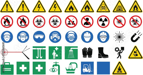 Collection of Hazard Warning Symbols & Prohibition Signs Icons with Transparent Background