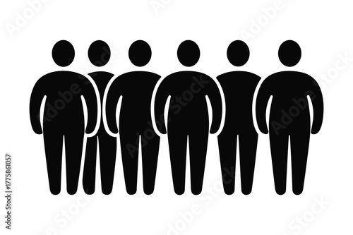 Silhouette of a group of six people standing together, representing a crowd or a team