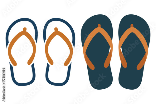 Two pairs of flipflops, one outlined and one solid vector 