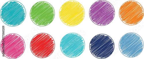 Colorful Scribbled Circles on White, Hand Drawn, Round Shapes, Vibrant, Doodles