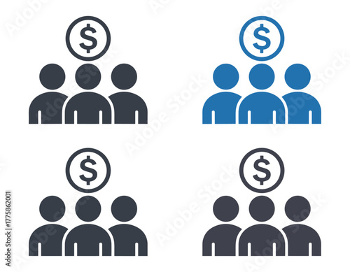 Icon set representing people and money, financial concept