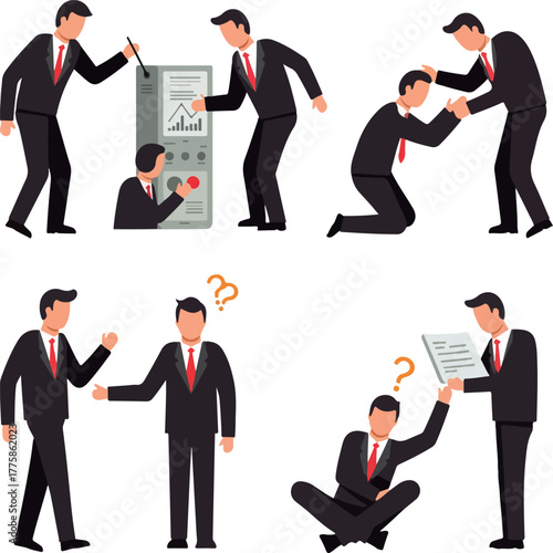 Pixel Art Businessmen In Suits Gesturing And Interacting In Various Poses