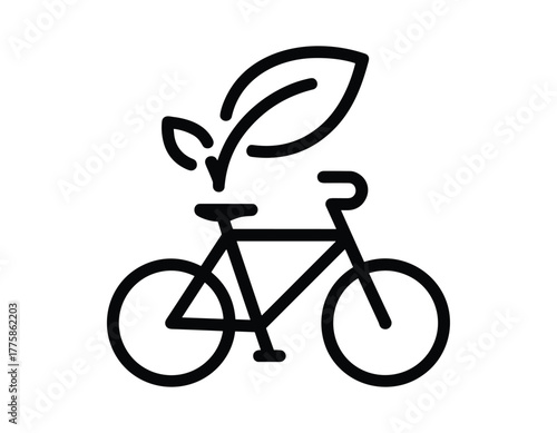 Stylized black line art of a bicycle with a leaf sprouting from the handlebars