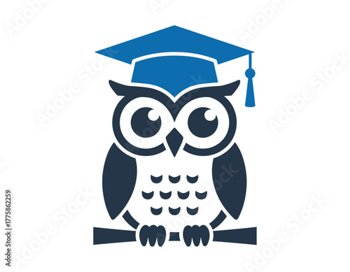 Wise owl wearing graduation cap icon