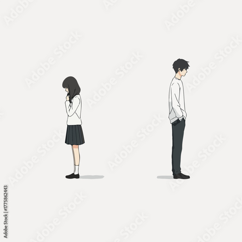 Pixel Art Couple Sad Mood White Background Minimalist Style