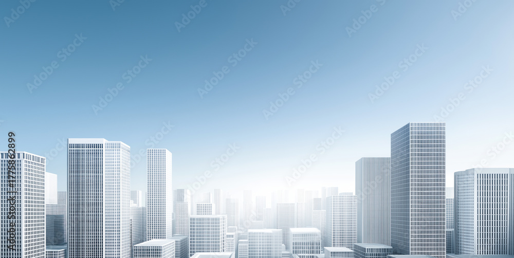 Obraz premium Modern business district skyline showcases clean architecture and expansive rooftop views under a bright sky