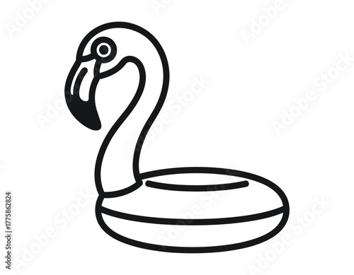 Black and white outline of a flamingo pool float