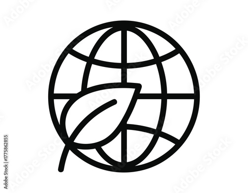 Global environmental icon with leaf and globe