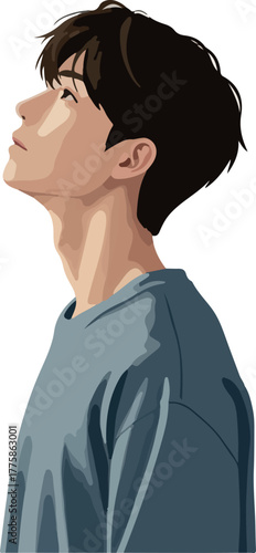 Pixel Art Man Looking Up Blue Sweater