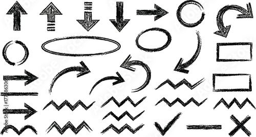Distressed Directional Arrows, Tick and Cross, Circles and Rectangles Set