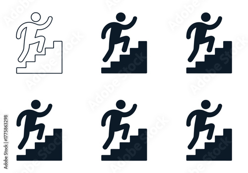Six person climbing stairs icons