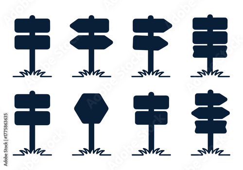 Collection of silhouette signpost and directional arrow icons